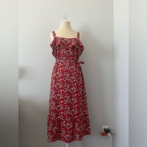 🏷️ Banana Republic Red and White Midi Floral Dress